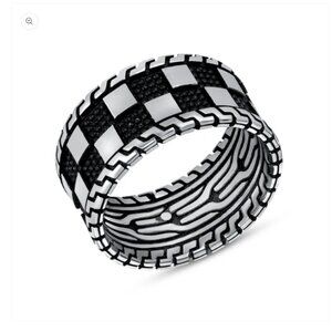 Sterling Silver 925 Checker Oxidized Men's Ring